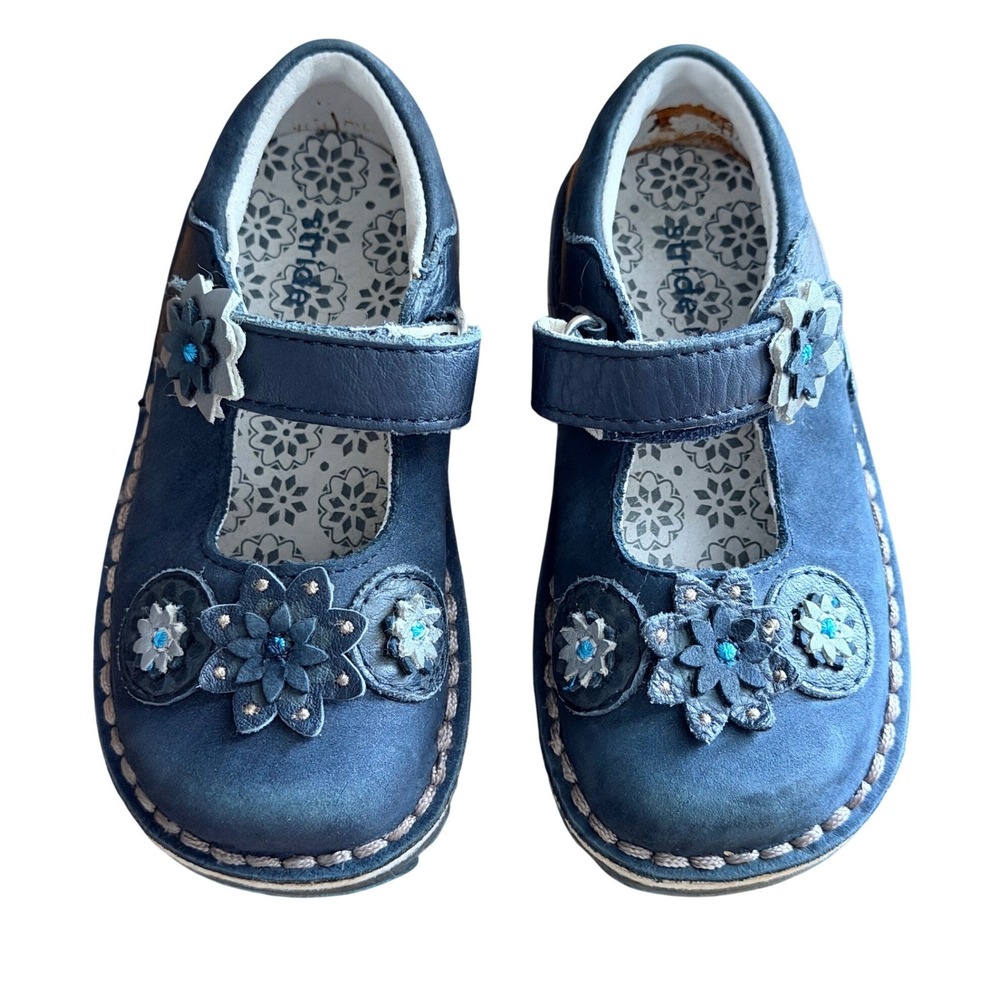 Stride Rite Mary Jane Toddler 7W Lillian Navy Blue Floral EUC